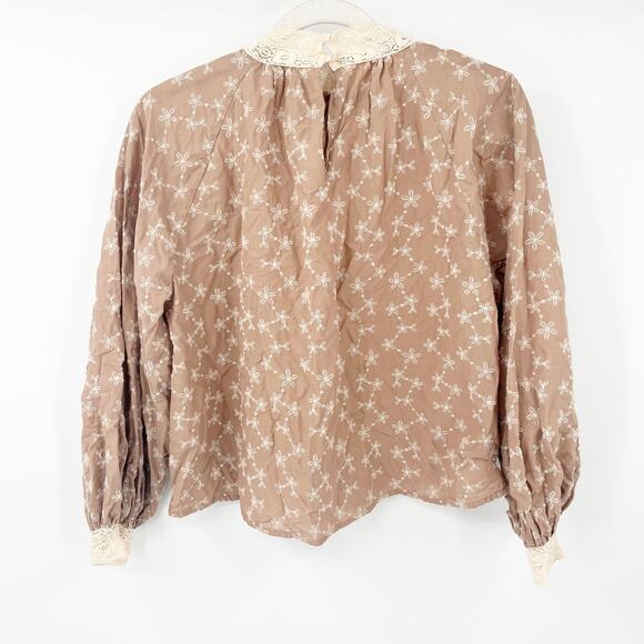 Zara Womens Peasant Embroidered Cottagecore‎ Prairie Mock Neck Blouse Size XS - Picture 4 of 8